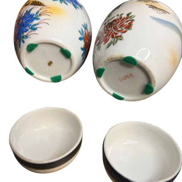 Vtg Small Midcentury Colorful Ginger Jar w Lid Bird Flowers Japan 4.75" Set of 2 - Picture 7 of 9